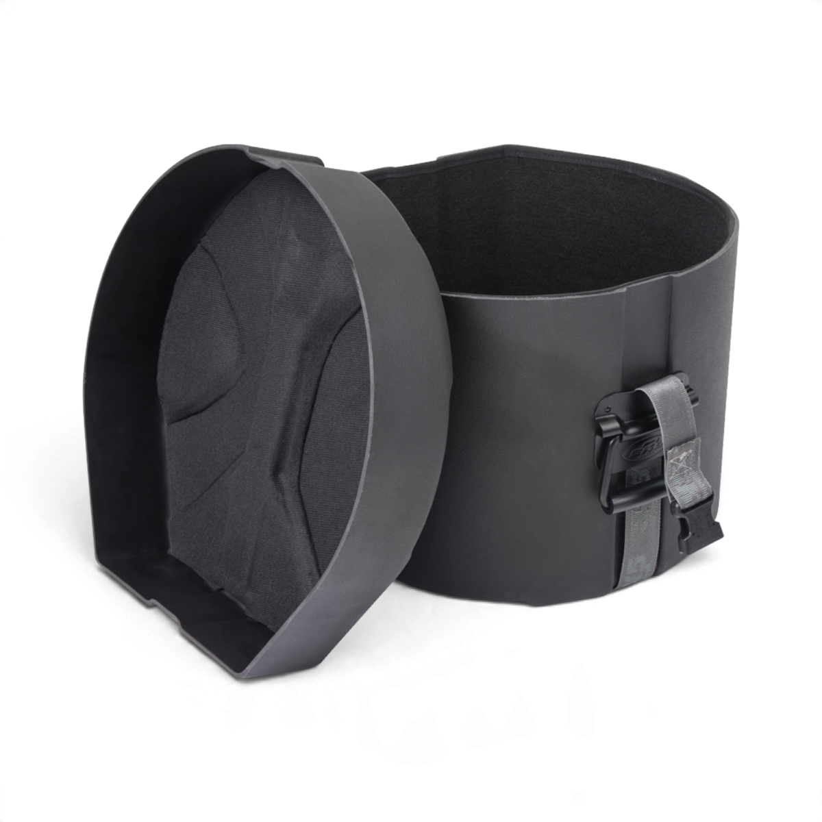 SKB Cases black Roto-X drum case with carpet-lined interior and secure buckle strap for maximum percussion protection