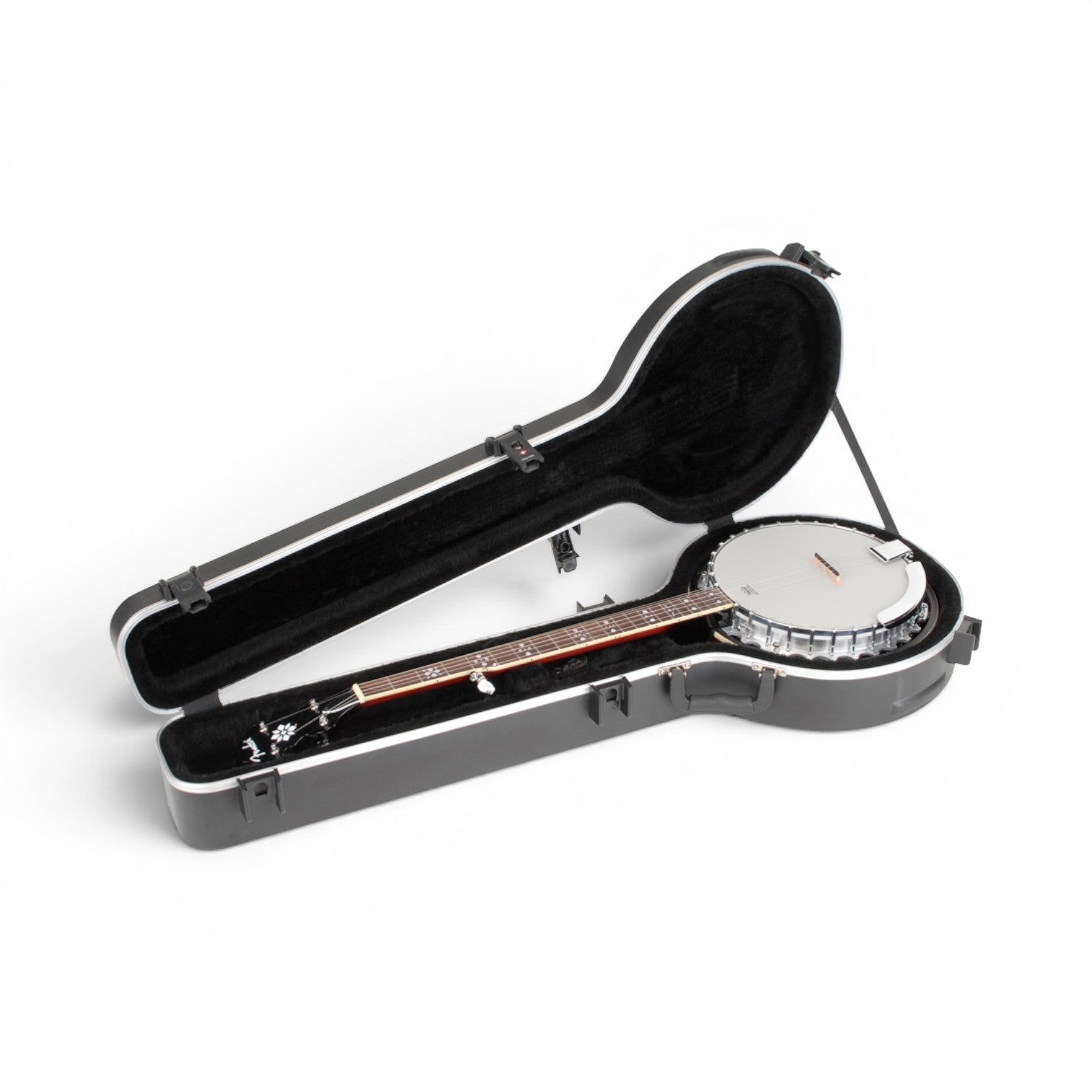 SKB Cases universal 4/5 string banjo case with black ABS exterior and plush lined interior for secure instrument storage