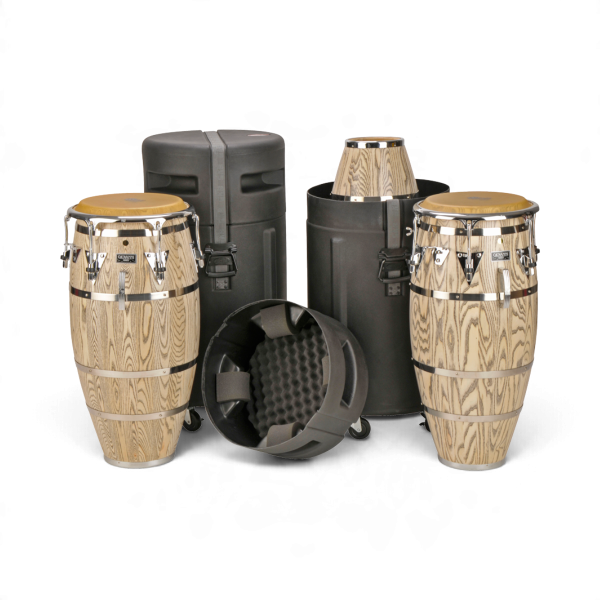 SKB Cases universal conga drum case with wheels, showing roto-molded black polyethylene construction and foam interior.
