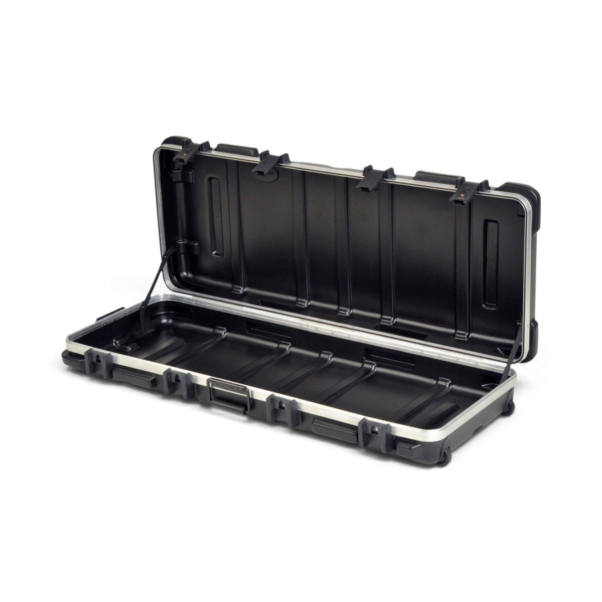 SKB Cases vSeries 4316W hard-shell polyethylene equipment transport case with TSA latches opened on white background