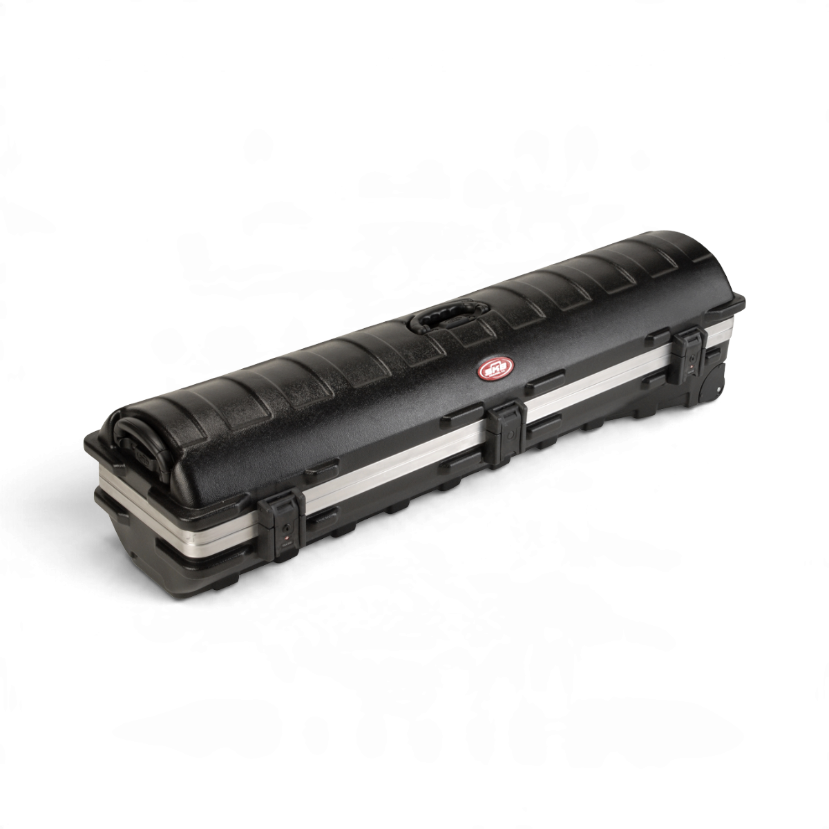 SKB Cases vSeries 4812 hard-shell black polyethylene transport case with TSA locks for drum hardware and mic stands.
