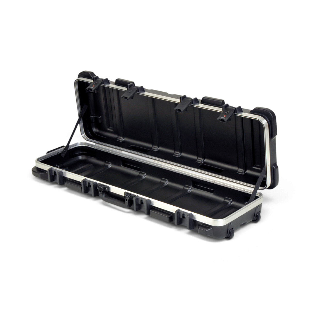SKB Cases vSeries 4212W black injection molded shipping case with TSA locks and heavy duty wheels, open view