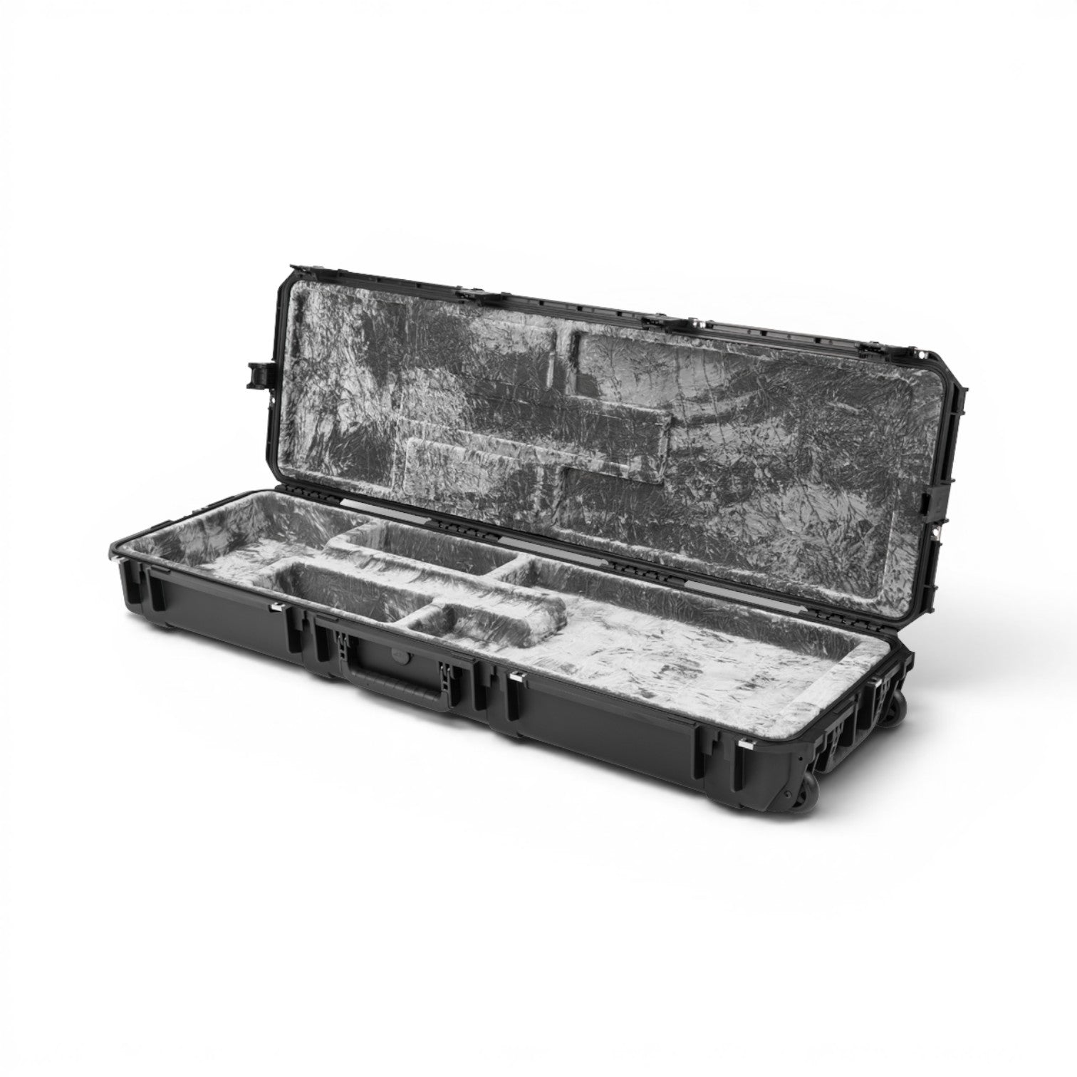 SKB Cases iSeries waterproof electric bass guitar case with open cavity design and plush platinum interior lining.