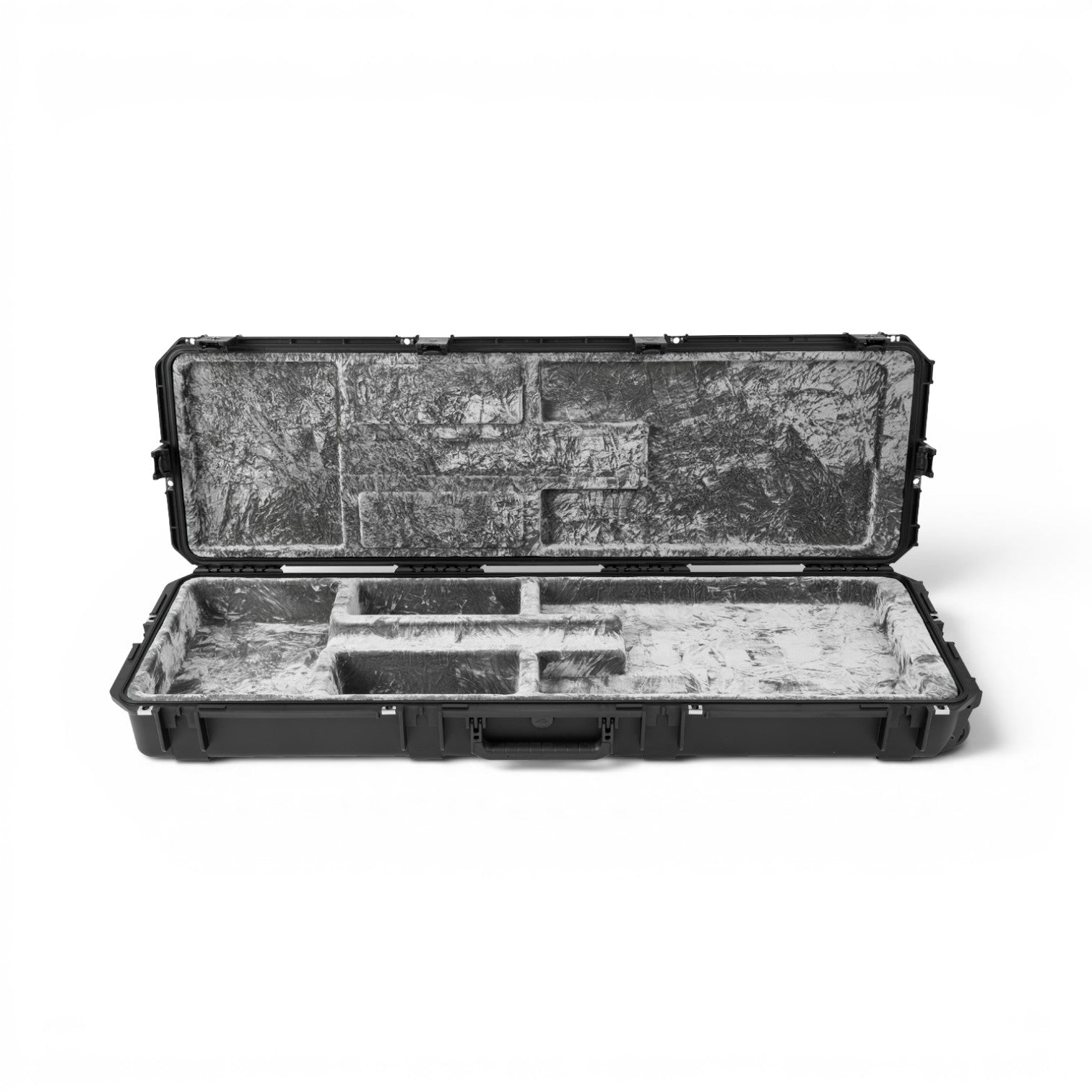 SKB Cases iSeries waterproof electric bass guitar case with open cavity design and plush platinum interior.
