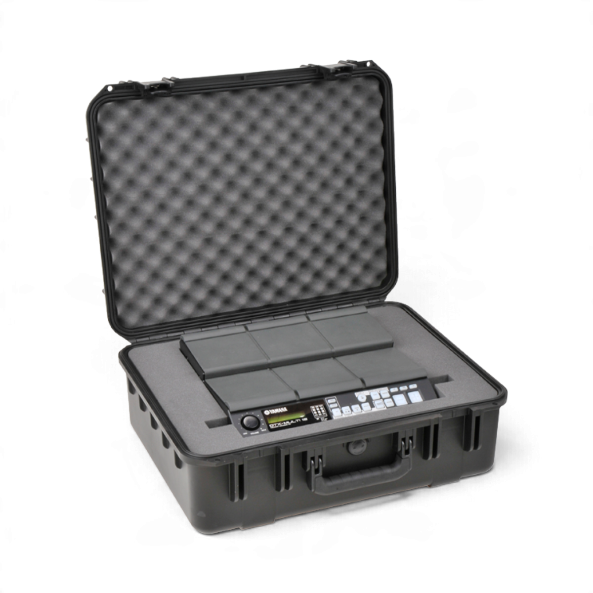 SKB Cases iSeries waterproof hard case containing a Yamaha DTX-MULTI 12 percussion pad with foam interior